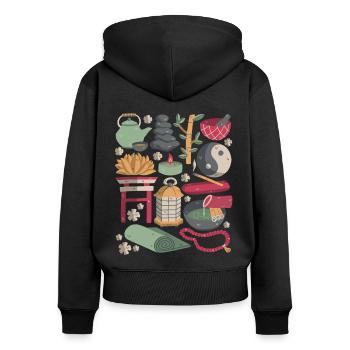 Zen Meditation - Frauen Premium Bio Zip Hoodie - Schwarz - Hinten - Julia (174cm)