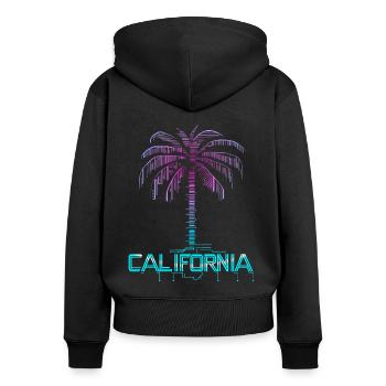 Palmier néon de Californie - Sweat à capuche zippé Premium bio Femme - noir - Dos - Julia (174cm)
