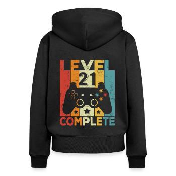 Level 21 Complete Geburtstag 21 Jahre Mann Frau - Frauen Premium Bio Zip Hoodie - Schwarz - Hinten - Julia (174cm)