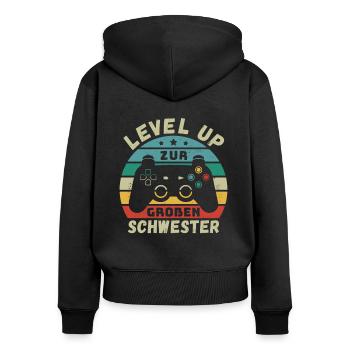 Level Up zur Großen Schwester Geburt Schwanger - Frauen Premium Bio Zip Hoodie - Schwarz - Hinten - Julia (174cm)