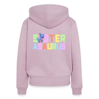 Sœur Asaurus Dinosaur Fête d’anniversaire T-Rex - Sweat à capuche zippé Premium bio Femme - rose poudré - Dos - Julia (174cm)