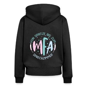 Assistant médical de la salle de consultation MFA - Sweat à capuche zippé Premium bio Femme - noir - Dos - Julia (174cm)