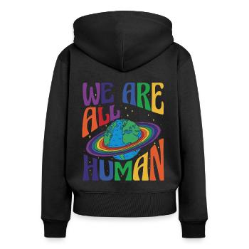 Wir sind alle Menschen, LGBT Pride Monat LGBTQ - Frauen Premium Bio Zip Hoodie - Schwarz - Hinten - Julia (174cm)