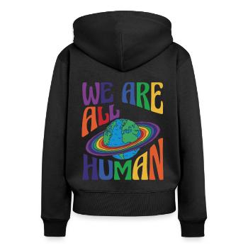 Wir sind alle Menschen, LGBT Pride Monat LGBTQ - Frauen Premium Bio Zip Hoodie - Schwarz - Hinten - Julia (174cm)