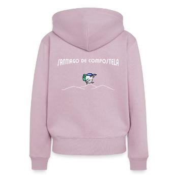 Vogel geht Jakobsweg - Santiago De Compostela - Frauen Premium Bio Zip Hoodie - Altrosa - Hinten - Julia (174cm)