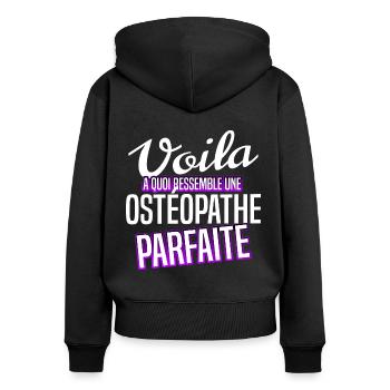 Ostéopathe osté kiné - Sweat à capuche zippé Premium bio Femme - noir - Dos - Julia (174cm)