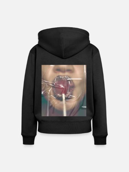 Lolli lippen Glitzer - Frauen Premium Bio Zip Hoodie - Schwarz