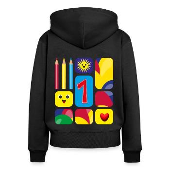 Bunte eins zum Geburtstag oder zur Grundschulzeit. - Frauen Premium Bio Zip Hoodie - Schwarz - Hinten - Julia (174cm)