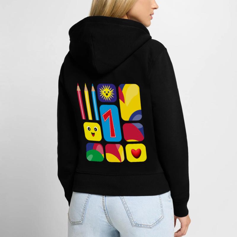 Bunte eins zum Geburtstag oder zur Grundschulzeit. Frauen Premium Bio Zip Hoodie
