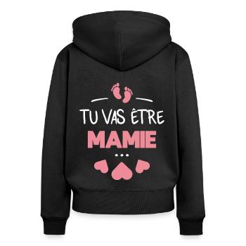 Tu vas être mamie - Sweat à capuche zippé Premium bio Femme - noir - Dos - Julia (174cm)