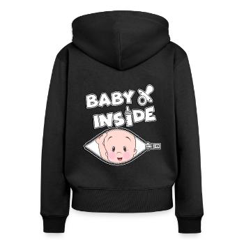 Grossesse bébé ventre enfant arrive - Sweat à capuche zippé Premium bio Femme - noir - Dos - Julia (174cm)