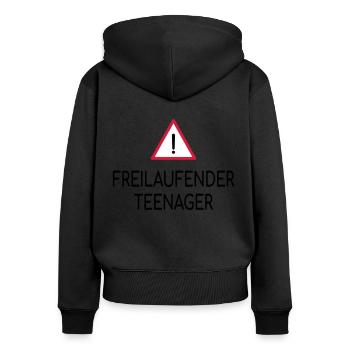 Achtung Freilaufender Teenager - Frauen Premium Bio Zip Hoodie - Schwarz - Hinten - Julia (174cm)