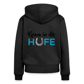 Komm in die Hufe - Frauen Premium Bio Zip Hoodie - Schwarz - Hinten - Julia (174cm)