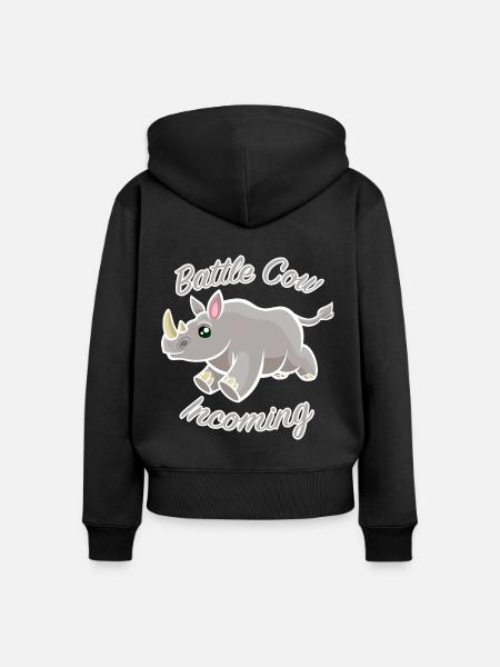 Battle Cow Incoming - Frauen Premium Bio Zip Hoodie - Schwarz