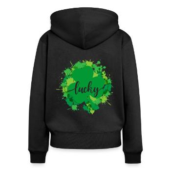 Aquarell Saint Patrick Day - Frauen Premium Bio Zip Hoodie - Schwarz - Hinten - Julia (174cm)
