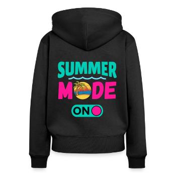 Sommermodus Ein - Frauen Premium Bio Zip Hoodie - Schwarz - Hinten - Julia (174cm)