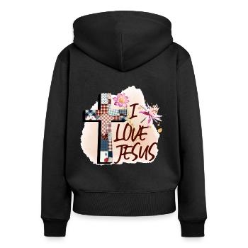 J’aime Jésus Tissus - Sweat à capuche zippé Premium bio Femme - noir - Dos - Julia (174cm)