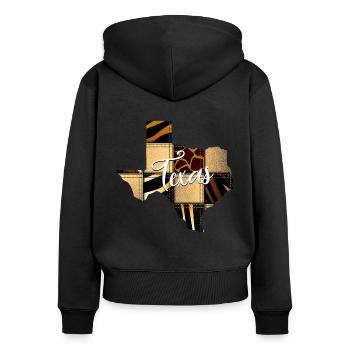 Carte du denim léopard du Texas - Sweat à capuche zippé Premium bio Femme - noir - Dos - Julia (174cm)