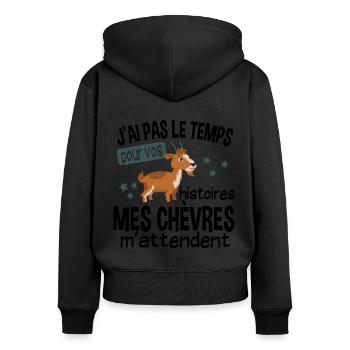 Chèvres Berger Paysan Animal Cadeau Humour - Sweat à capuche zippé Premium bio Femme - noir - Dos - Julia (174cm)