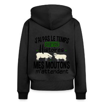 Mouton Moutons Brebis Fermier Berger Humour Noël - Sweat à capuche zippé Premium bio Femme - noir - Dos - Julia (174cm)