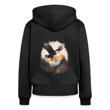 Adventure Design: Majestätischer Adler - Frauen Premium Bio Zip Hoodie - Schwarz - Hinten - Julia (174cm)