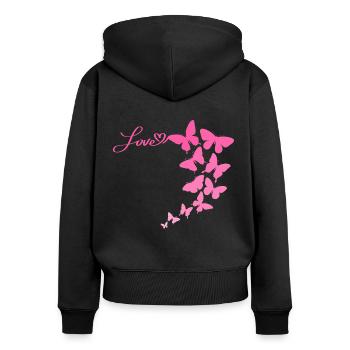 Love papillon rose nature butterfly - Sweat à capuche zippé Premium bio Femme - noir - Dos - Julia (174cm)