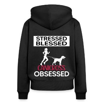 Canicross dogrun laufen mit Hund canicrossgirl - Frauen Premium Bio Zip Hoodie - Schwarz - Hinten - Julia (174cm)