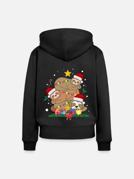 Weihnachtsfaultier - Frauen Premium Bio Zip Hoodie - Schwarz