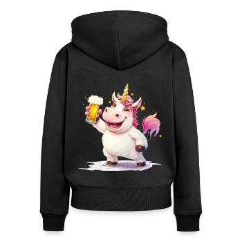 Süßes Einhorn mit Bier in Party Laune - Frauen Premium Bio Zip Hoodie - Schwarz - Hinten - Julia (174cm)
