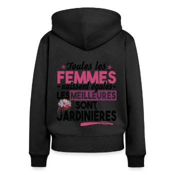 Jardinière Jardinage Mamie Cadeau Retraite Fleurs - Sweat à capuche zippé Premium bio Femme - noir - Dos - Julia (174cm)
