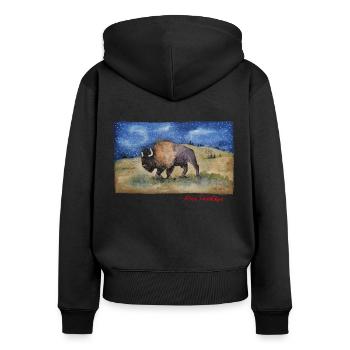 Bison - watercolor print - Women's Premium Organic Zip Hoodie - black - Back - Julia (174cm)