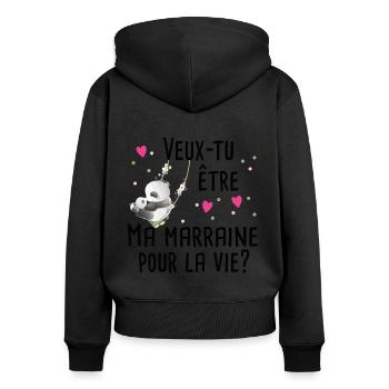 Marraine Bébé Naissance Grossesse Panda Cadeau - Sweat à capuche zippé Premium bio Femme - noir - Dos - Julia (174cm)