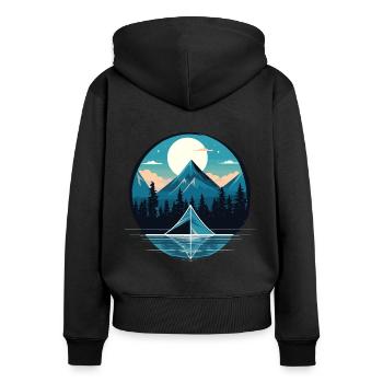 Design minimaliste : le plaisir du camping au bord du lac - Sweat à capuche zippé Premium bio Femme - noir - Dos - Julia (174cm)
