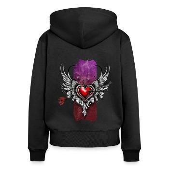 Vol éternel : Cœur ailé transpercé par une flèche - Sweat à capuche zippé Premium bio Femme - noir - Dos - Julia (174cm)