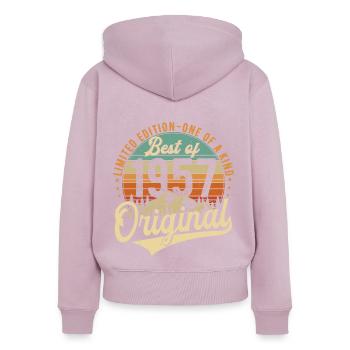 Original 1957 Vintage Anniversaire Rétro - Sweat à capuche zippé Premium bio Femme - rose poudré - Dos - Julia (174cm)