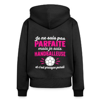 Je suis une handballeuse - Sweat à capuche zippé Premium bio Femme - noir - Dos - Julia (174cm)