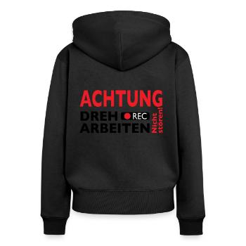 Achtung Dreharbeiten - Nicht stören! - Frauen Premium Bio Zip Hoodie - Schwarz - Hinten - Julia (174cm)