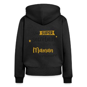 Secrétaire - Maman - Cadeau - Bureau - Secrétariat - Sweat à capuche zippé Premium bio Femme - noir - Dos - Julia (174cm)