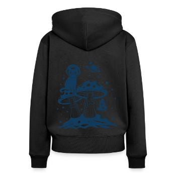 Chat et champignons - Sweat à capuche zippé Premium bio Femme - noir - Dos - Julia (174cm)