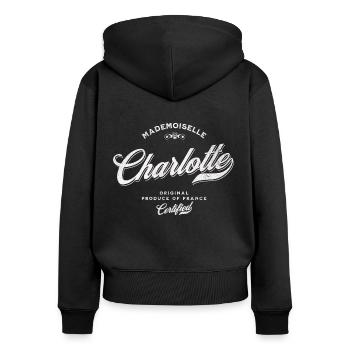 Mademoiselle Charlotte - Sweat à capuche zippé Premium bio Femme - noir - Dos - Julia (174cm)