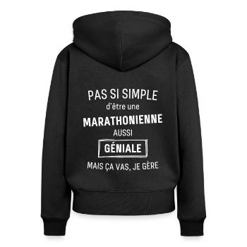 Marathonienne GÉNIALE - Sweat à capuche zippé Premium bio Femme - noir - Dos - Julia (174cm)