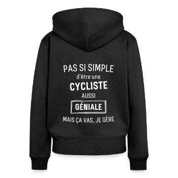 Cycliste GÉNIALE - Sweat à capuche zippé Premium bio Femme - noir - Dos - Julia (174cm)