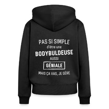 Bodybuldeuse GÉNIALE - Sweat à capuche zippé Premium bio Femme - noir - Dos - Julia (174cm)
