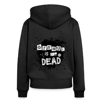Grunge ist nicht tot - Frauen Premium Bio Zip Hoodie - Schwarz - Hinten - Julia (174cm)