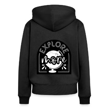 Explore more - Sweat à capuche zippé Premium bio Femme - noir - Dos - Julia (174cm)