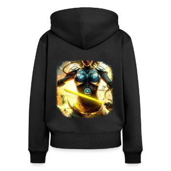 Gaming Heldin mit Schwert - Frauen Premium Bio Zip Hoodie - Schwarz - Hinten - Julia (174cm)