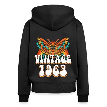 Retro Style 1963 Damen 60 Jahre Jubiläum - Frauen Premium Bio Zip Hoodie - Schwarz - Hinten - Julia (174cm)