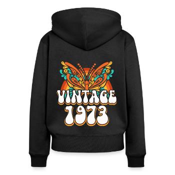 Retro Style 1973 Damen 50 Jahre Jubiläum - Frauen Premium Bio Zip Hoodie - Schwarz - Hinten - Julia (174cm)