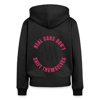 Echte Autos schalten nicht von selbst - Frauen Premium Bio Zip Hoodie - Schwarz - Hinten - Julia (174cm)