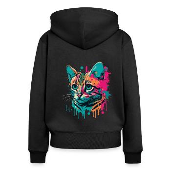 Chat cool - Sweat à capuche zippé Premium bio Femme - noir - Dos - Julia (174cm)